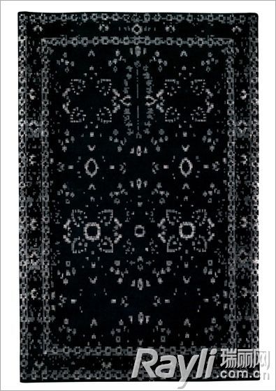 furtive persan黑底白花图案方毯