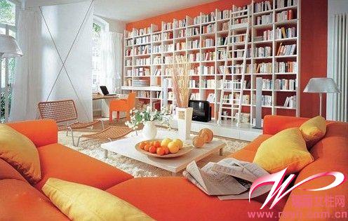 L型的橙红色布艺软沙发组合