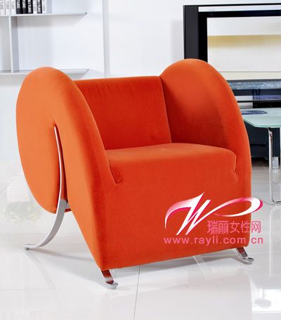 康耐登橙色丝绒面料布艺休闲椅