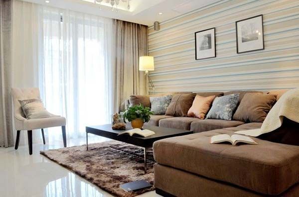 简洁沙发区-清爽实用107平米三室两厅家