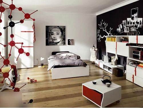 在中性色为基调的卧室中尝试用鲜艳的红色作为家装配角