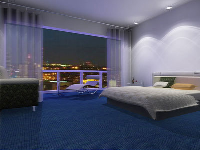 空阔的房间蓝紫色的梦幻