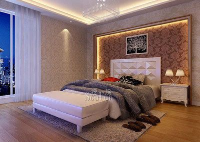 床头以及整个床头背景墙的设计都简约时尚