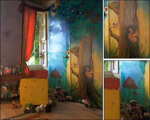 童话故事主题的手绘布满整面墙