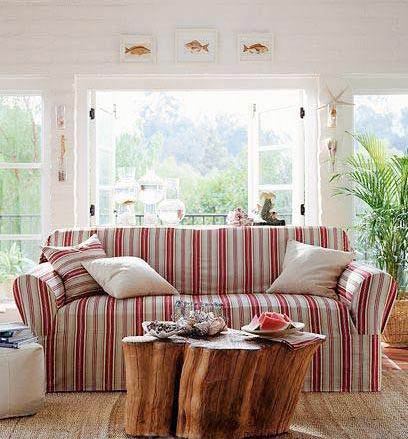 粉红条纹的布艺沙发浪漫时尚
