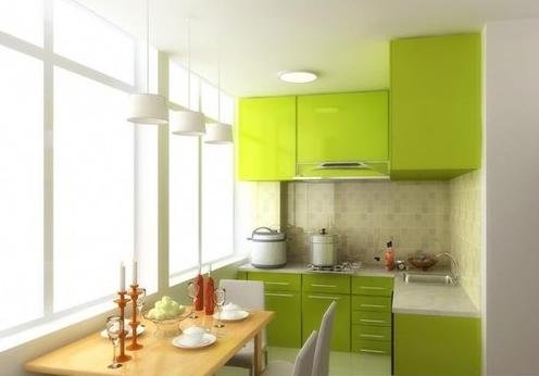 鲜艳的果绿色橱柜让你的厨房一年四季都春意盎然，即使在炎炎夏日也愿意走进厨房。