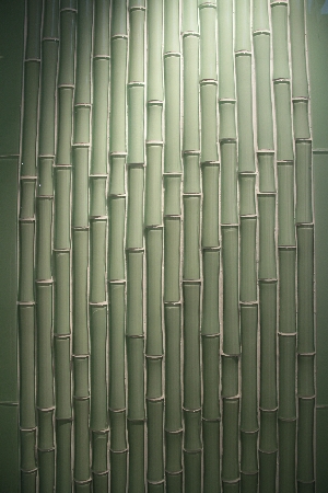 纵横交错的竹线条简单却充满灵动，这样的马赛克贴在墙上就是自然风