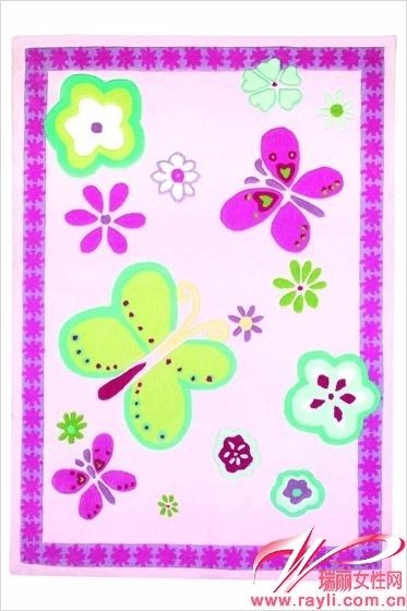 浅粉为底紫色为边花鸟图案儿童地毯DESIGNERS GUILD