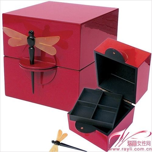 ARTISADAR简洁的朱红漆木首饰盒 