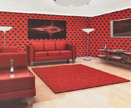 红色，在客厅做局部的墙面装饰，提高空间的热情，电视墙选择明度较高的粉红，或者纯度较低的暗红为宜