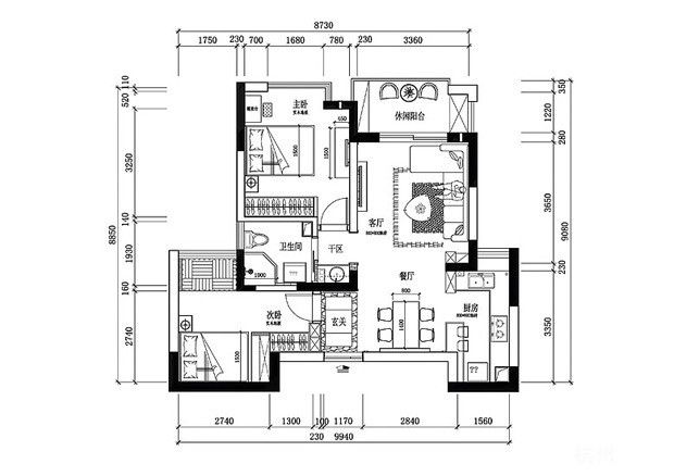 小户开放设计 5万装80平精致型2室2厅（图） 