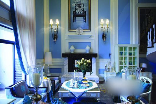 美人鱼的奢华世界 82平梦幻感蓝色复式家装 