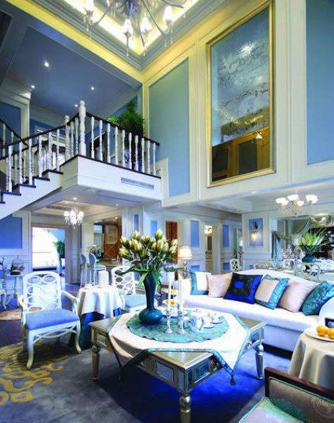 美人鱼的奢华世界 82平梦幻感蓝色复式家装 