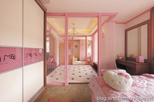 家具以白色为主，平衡了粉色的张扬，整体感觉干净明快