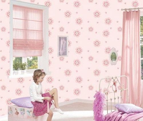 儿童房卡通花园系列满铺墙纸，儿童房粉色壁纸