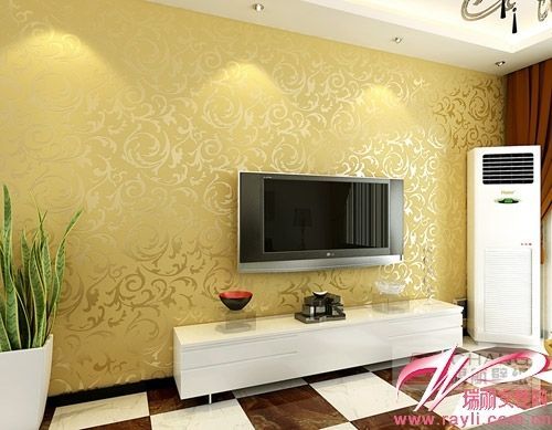 欧式苕莨叶，旗航金色深压纹壁纸，装点大气豪华的客厅。