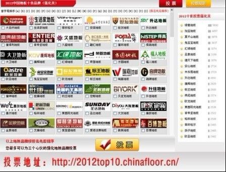 2012中国地板十佳品牌强化类投票展示