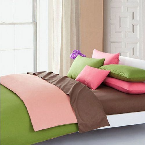 TL 3色撞色 床单床笠式 纯棉斜纹四件套床上用品 纯色素色橄榄珊瑚咖啡