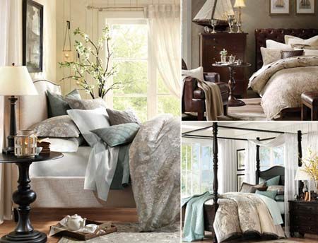 图1为Harbor House传统卧室空间中具有代表性的佩兹利花纹、英式拉扣设计、Sienna四柱床