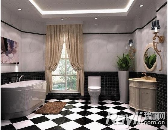 黑金石，简单的黑白相间的卫生间瓷砖铺设，所带来的是跳动般的设计感。