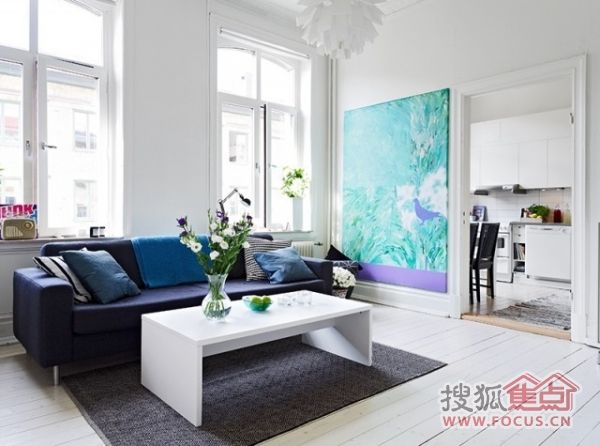 58平米蓝白清新公寓 打造清新优雅的小浪漫 