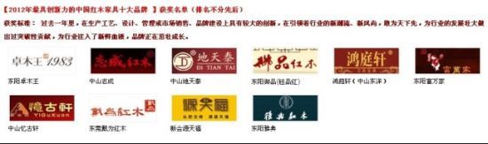 2012最具创新力的中国红木家具十大品牌榜单