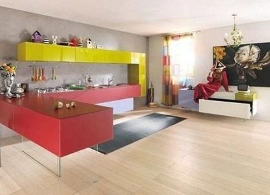 烤漆板组合橱柜 玩转几何色明亮厨房设计(图) 