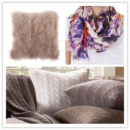 上：蒙古靠垫、棕榈滩风情围巾（Zara Home）下：绞花羊绒靠垫、绞花羊绒毯（Harbor House）