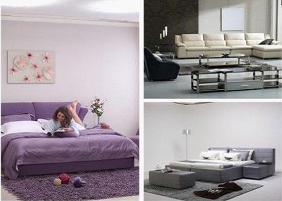伊丽伯特产品系列：左为伊丽伯特软床、右上为北京沙发、右下为索诺软床