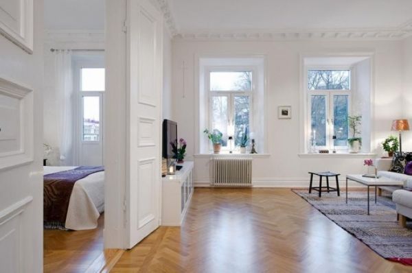 拼花地板质感装饰 93平白色精致阳光公寓(图) 