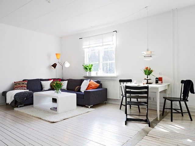 长条地板铺垫开放空间 64平米的白色公寓(图) 