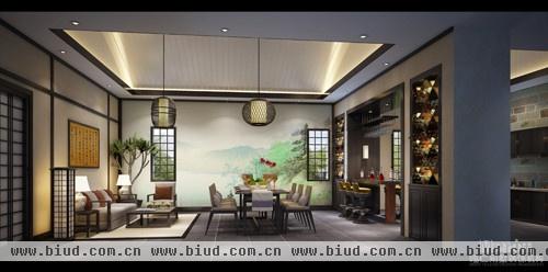 图为：北京易郡山庄独栋别墅餐厅设计效果图