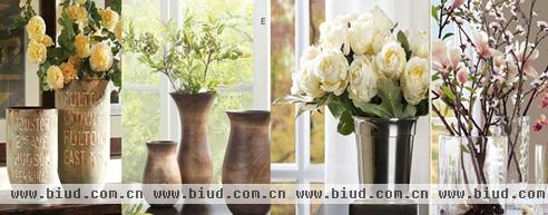 不同材质的花器可以DIY出不同的搭配效果