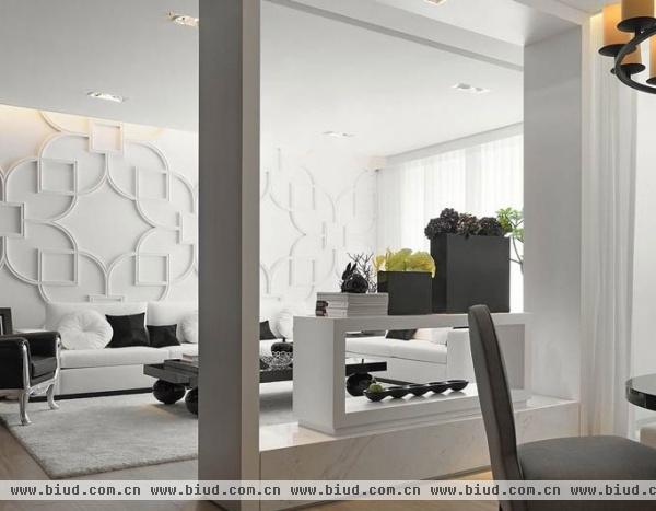 新中式风格 白色三居室室内设计（图）
