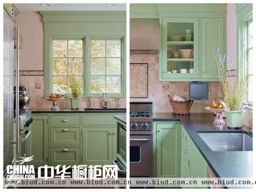 时尚橱柜欣赏 绿色让厨房空间更有气质
