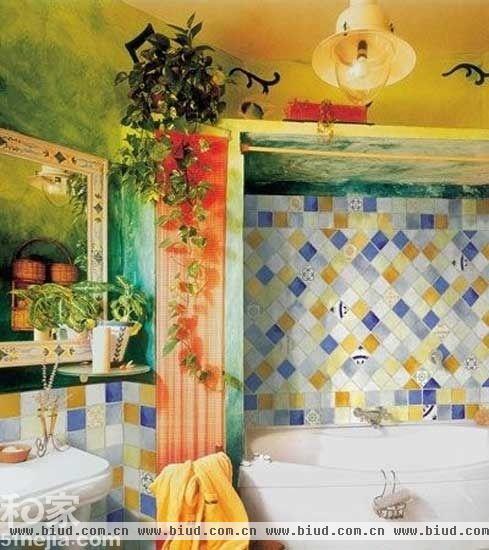多彩瓷砖打造乡村味道的卫浴空间