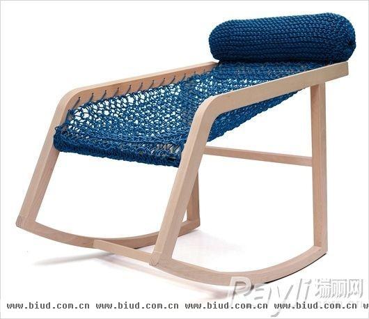 francedesign蓝色毛线编织摇椅 