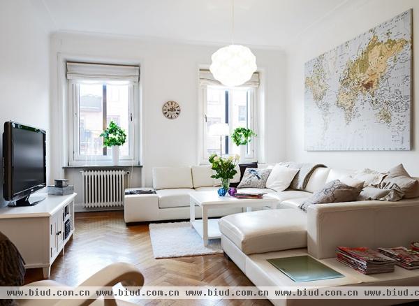 拼花地板古典韵味 73平米的北欧白色公寓(图)