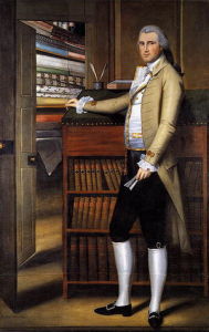 18世纪末，穿着紧身裤的北美男子。钱包一般收在紧身裤之内。